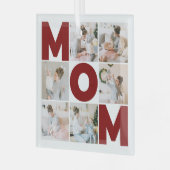 Rood & wit 6 Foto Collage Mam Glas Ornament (Voorkant links)