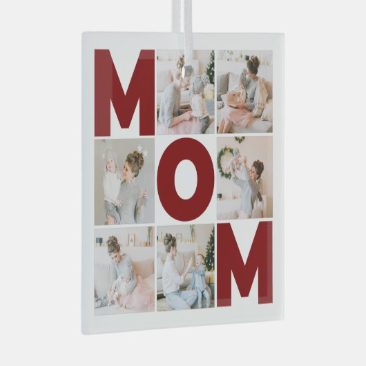Rood & wit 6 Foto Collage Mam Glas Ornament (Voorkant Rechts)