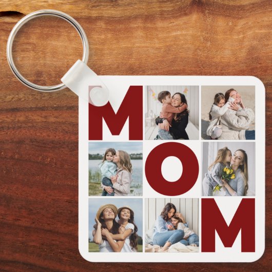 Rood & wit 6 Foto Collage Mam Sleutelhanger (Voorkant)
