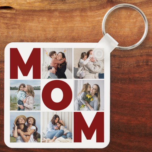 Rood & wit 6 Foto Collage Mam Sleutelhanger (Achterkant)