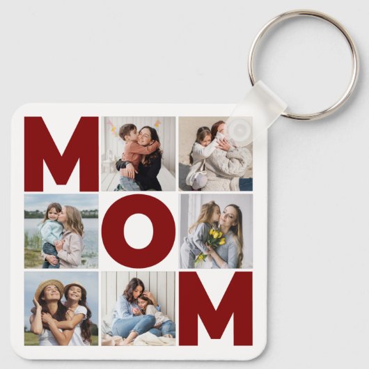 Rood & wit 6 Foto Collage Mam Sleutelhanger (Achterkant)
