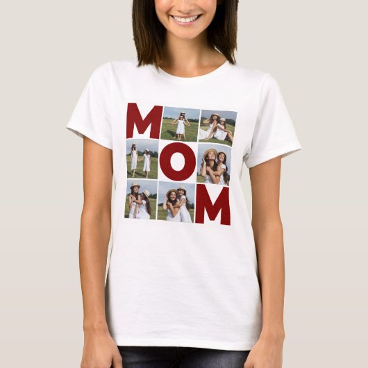 Rood & wit 6 Foto Collage Mam Vrouwen T-shirt (Voorkant)