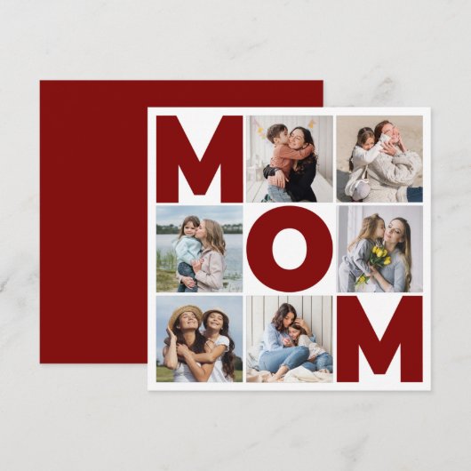 Rood & wit 6 Foto Collage Mat Flat Card (Voorkant / Achterkant)
