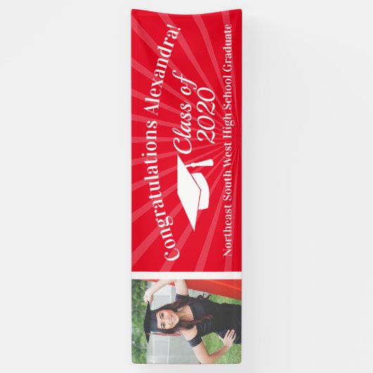 Rood & Wit Aangepaste Foto 8' Brede Afstuderen Ban Spandoek (Verticaal)
