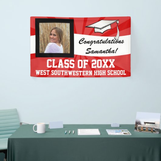 Rood/Wit Aangepaste Foto Afstuderen Sign Spandoek (Beurs)