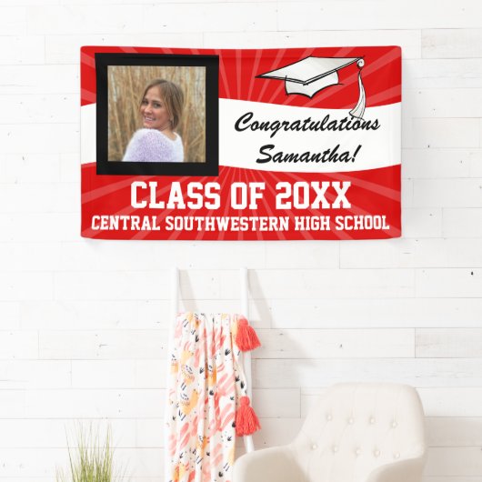 Rood Wit Aangepaste Foto Afstuderen Teken Spandoek (Insitu)