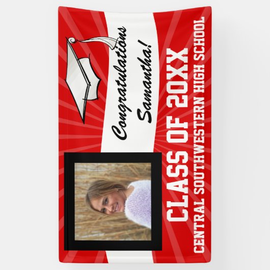 Rood Wit Aangepaste Foto Afstuderen Teken Spandoek (Verticaal)