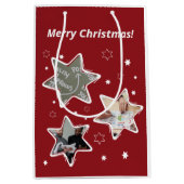 Rood & Wit Aangepaste Fotosterren Kerstmis Medium Cadeauzakje (Voorkant)