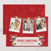 Rood, Wit Aangepaste Vrolijke Kerstmis Fotocollage Kaart (Voorkant / Achterkant)