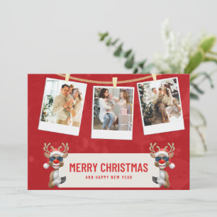 Rood, Wit Aangepaste Vrolijke Kerstmis Fotocollage Kaart