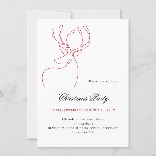 Rood wit abstract rendier modern kerstfeest kaart (Voorkant)