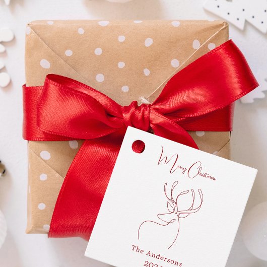 Rood wit abstract rendier moderne kerst bedankjes labels