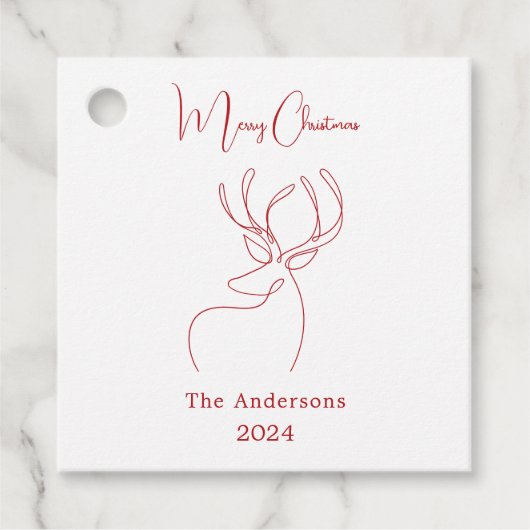 Rood wit abstract rendier moderne kerst bedankjes labels (Voorkant)