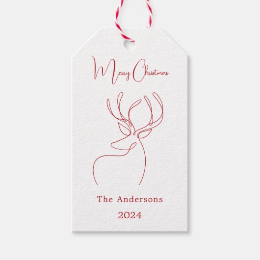 Rood wit abstract rendier moderne Kerst Cadeaulabel (Voorkant)