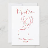 Rood wit abstract rendier moderne kerst feestdagenkaart (Voorkant)