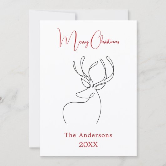Rood wit abstract rendier moderne kerst feestdagenkaart (Voorkant)