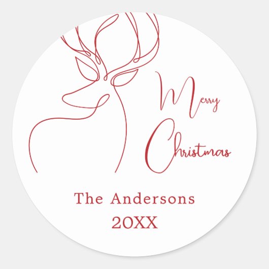 Rood wit abstract rendier moderne kerst ronde sticker (Voorkant)