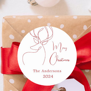 Rood wit abstract rendier moderne kerst ronde sticker
