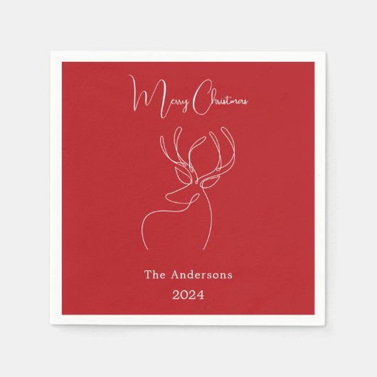 Rood wit abstract rendier moderne kerst servet (Voorkant)