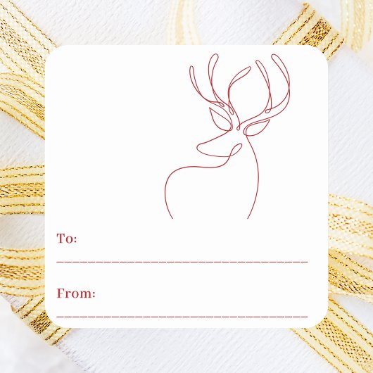 Rood wit abstract rendier moderne kerst vierkante sticker