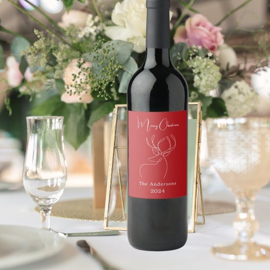 Rood wit abstract rendier moderne kerst wijn etiket