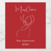 Rood wit abstract rendier moderne kerst wijn etiket (Enkel label)