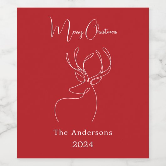 Rood wit abstract rendier moderne kerst wijn etiket (Enkel label)