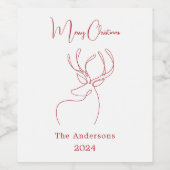 Rood wit abstract rendier moderne kerst wijn etiket (Enkel label)