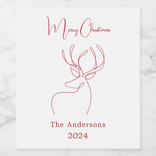 Rood wit abstract rendier moderne kerst wijn etiket (Enkel label)