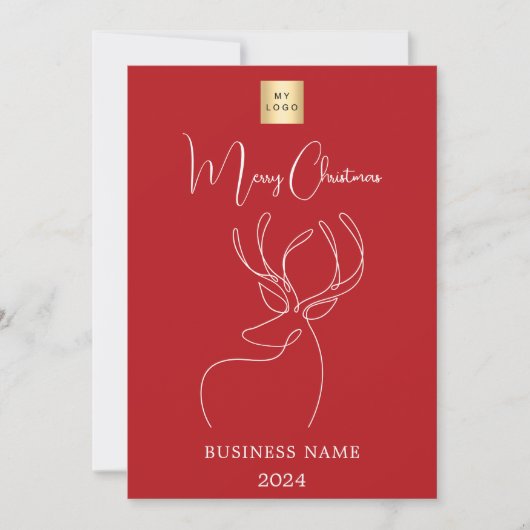 Rood wit abstract rendier zaken Kerst Feestdagenkaart (Voorkant)