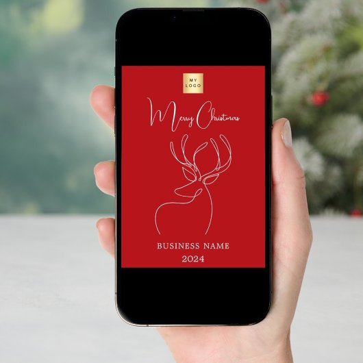 Rood wit abstract rendier zaken Kerst Feestdagenkaart