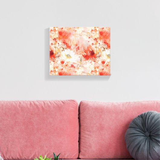 Rood wit Abstract schilderij bloemmotief Canvas Afdruk (Insitu (Woonkamer))