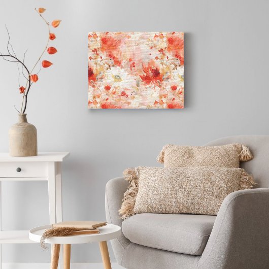 Rood wit Abstract schilderij bloemmotief Canvas Afdruk
