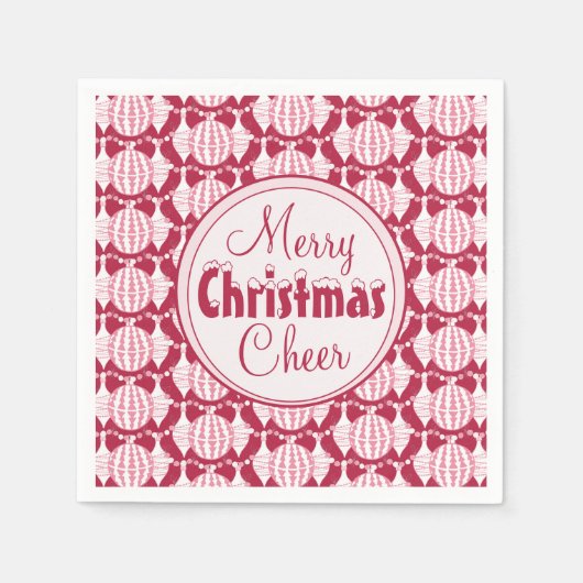 Rood & Wit Abstracte Kerstbollen w / Snowy Font Servet (Voorkant)