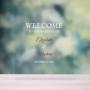 Rood & Wit Acryl Teken voor Herfst Wedding Bord