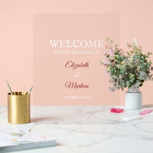 Rood & Wit Acryl Teken voor Herfst Wedding Bord (Huwelijk)