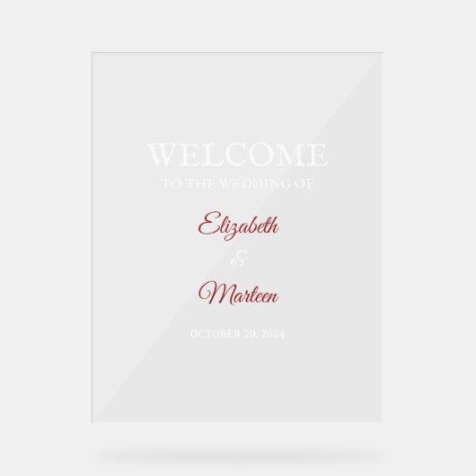 Rood & Wit Acryl Teken voor Herfst Wedding Bord (Voorkant)