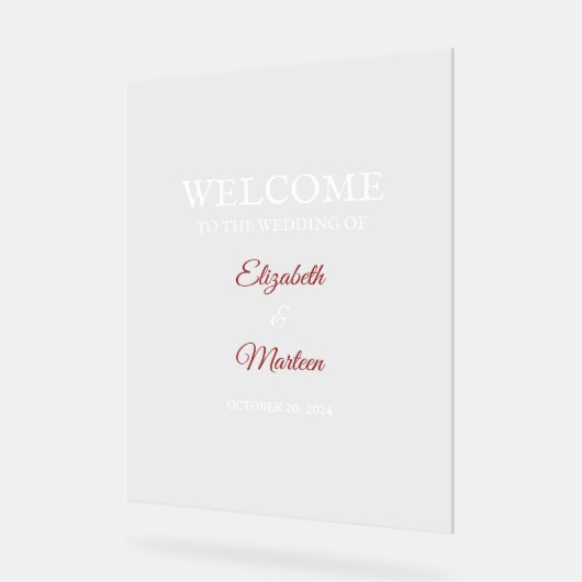 Rood & Wit Acryl Teken voor Herfst Wedding Bord (Hoek)