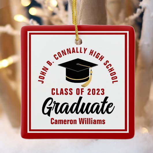 Rood Wit Afstuderen 2025 gepersonaliseerde kerst Keramisch Ornament