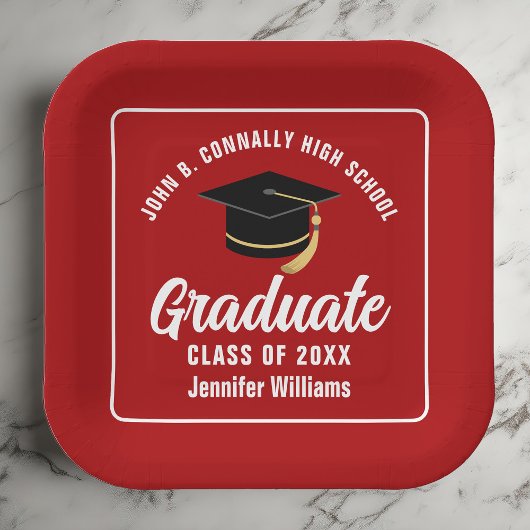 Rood Wit Afstuderen 2025 Graduation Party Square Papieren Bordje