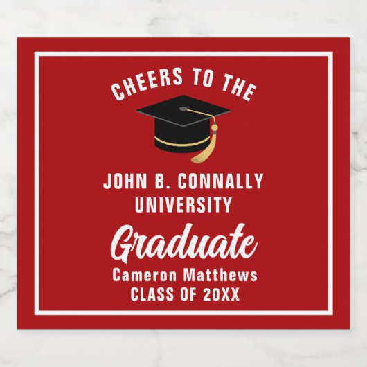 Rood Wit Afstuderen Custom 2025 Graduation Party Sparkling Wijnetiket (Enkel label)