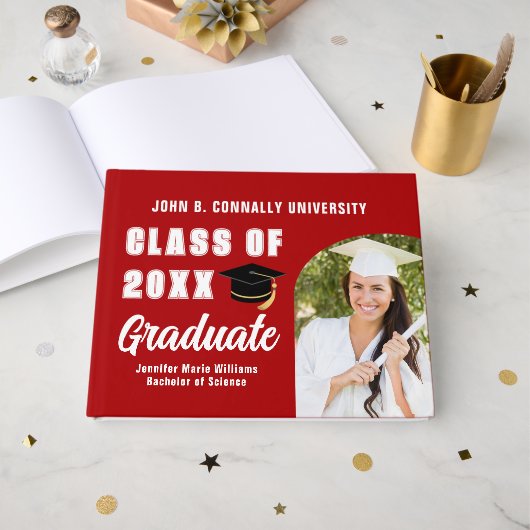 Rood Wit Afstuderen Foto Custom Graduation Party Gastenboek (Voorkant open)