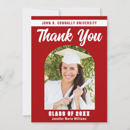 Rood Wit Afstuderen Fotoboog 2025 Afstuderen Bedankkaart (Voorkant)