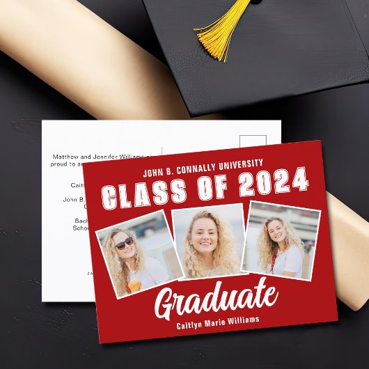 Rood Wit Afstuderen Fotocollage 2025 Afstuderen Aankondigingskaart