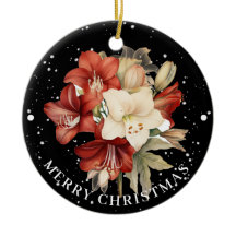 Rood & Wit Amaryllis op Zwart Vrolijk Kerstfeest