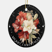 Rood & Wit Amaryllis op Zwart Vrolijk Kerstfeest Keramisch Ornament (Links)