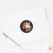Rood & Wit Amaryllis op Zwart Vrolijk Kerstfeest Ronde Sticker (Envelop)