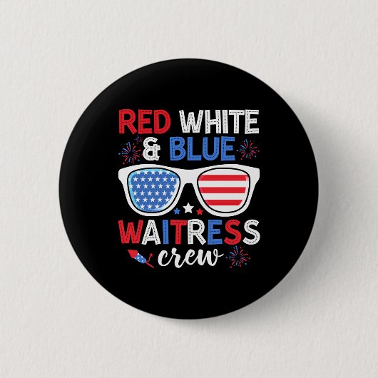 Rood wit &amp; Blauwe serveerster bemanning 4 juli Ronde Button 5,7 Cm (Voorkant)