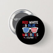 Rood wit &amp; Blauwe serveerster bemanning 4 juli Ronde Button 5,7 Cm (Voorkant /achterkant)