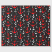Rood wit anker met zwarte achtergrond cadeaupapier (Vlak)